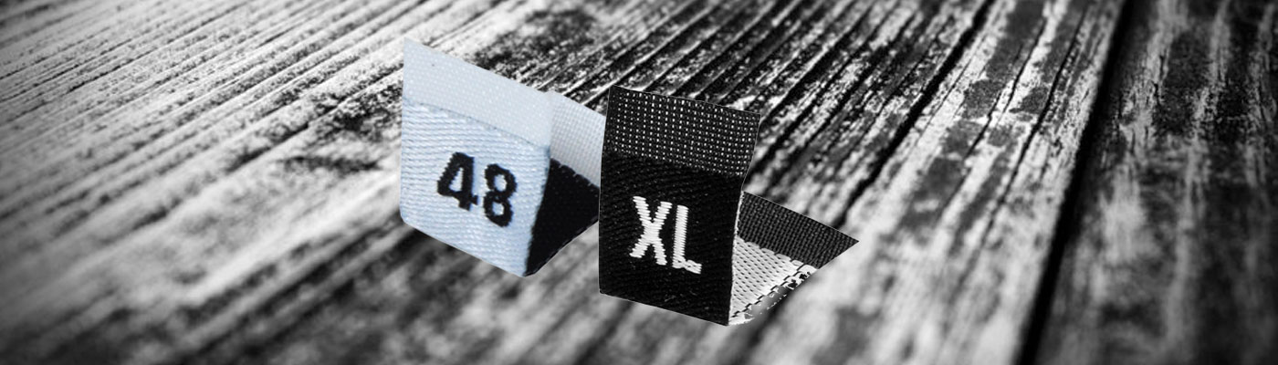 garment size labels, clothing size labels, printed size labels, woven size labels, clothing size tags