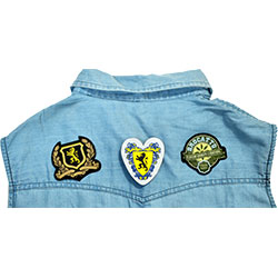 custom design of woven badges on garments for jeans, tshirt